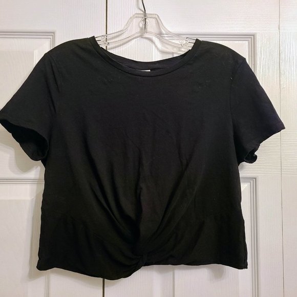 H&M Black Short Sleeve Twist Front Crop Top M - Picture 3 of 5